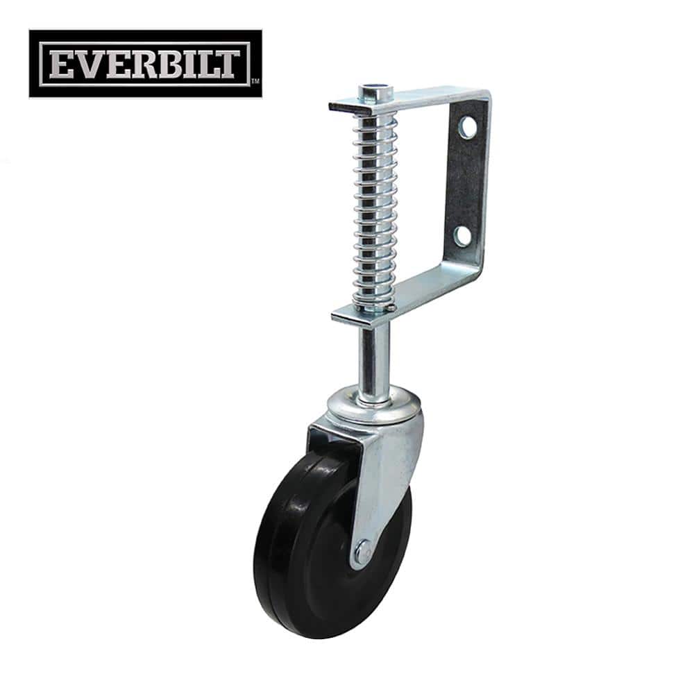 Everbilt 4 in. Black Hard Rubber and Steel Swivel Gate Caster with Adjustable Spring Bracket and 125 lb. Load Rating