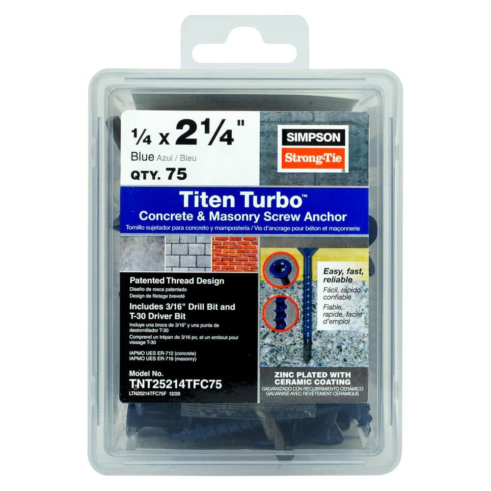 Simpson Strong-Tie Titen Turbo 1/4 in. x 2-1/4 in. 6-Lobe Flat-Head Concrete and Masonry Screw, Blue (75-Piece)