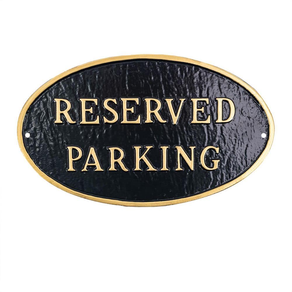 Montague Metal Products 8.5 in. x 13 in. Standard Oval Reserved Parking Statement Plaque Sign-Black/Gold