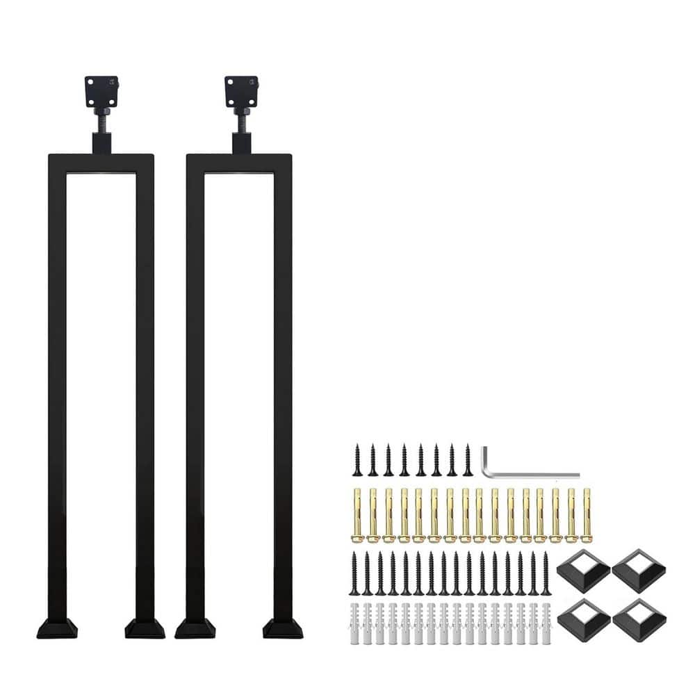 Afoxsos U-Shaped Adjustable Wrought Iron Stair Hand Rail for Indoor Outdoor Steps Porch Deck 2-Pack