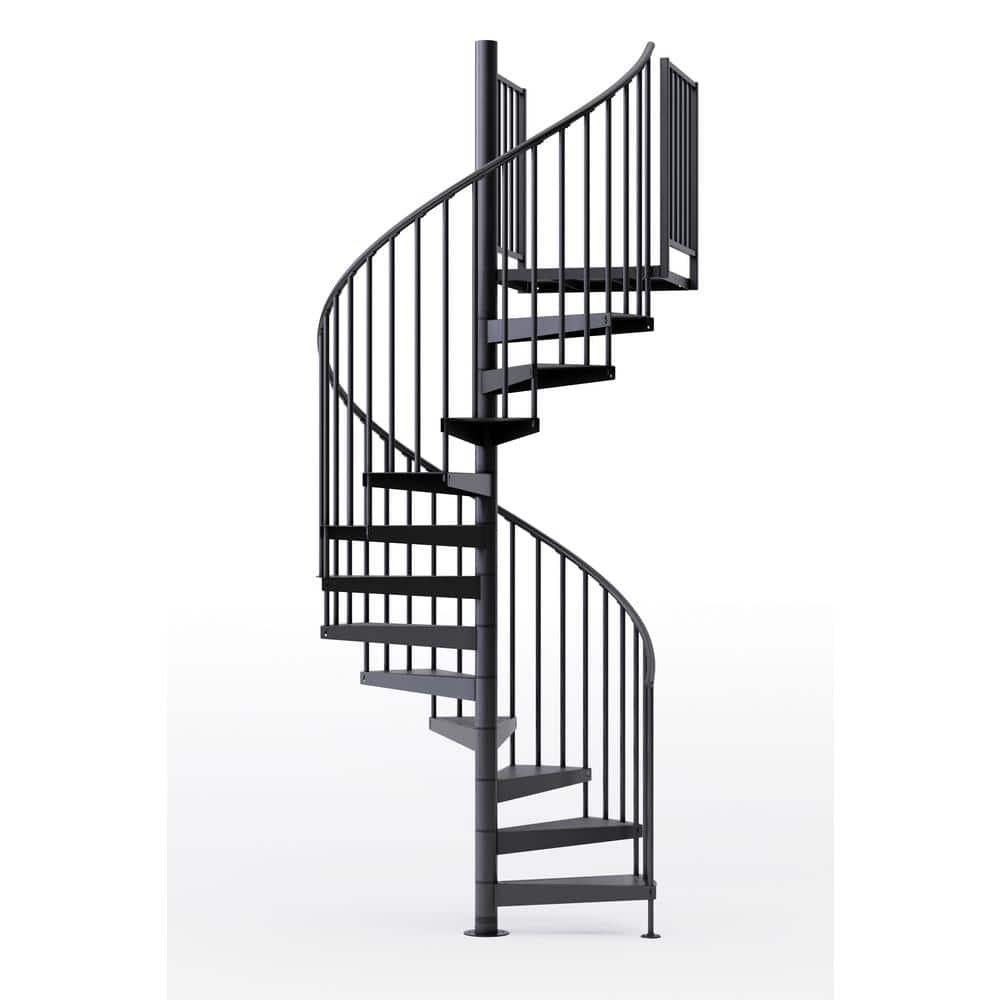 Mylen STAIRS Condor Black Interior 60in Diameter, Fits Height 110.5in - 123.5in, 2 42in Tall Platform Rails Spiral Staircase Kit