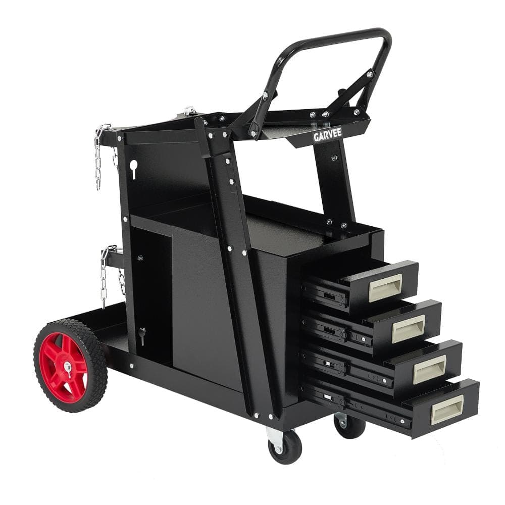 PioneerWorks Welding Cart with 4 Drawers,Heavy Duty Welder Cart for Mig/Tig Welder and Plasma Cutter with Handle & Gas Tank Holder