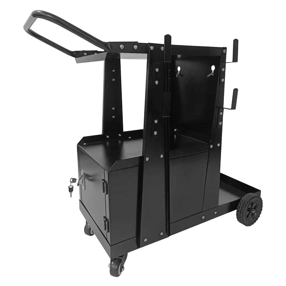 PioneerWorks Welding Cart with Large Cabinet, Heavy Duty Rolling Welder Carts for MIG MMA TIG Welder and Plasma Cutters