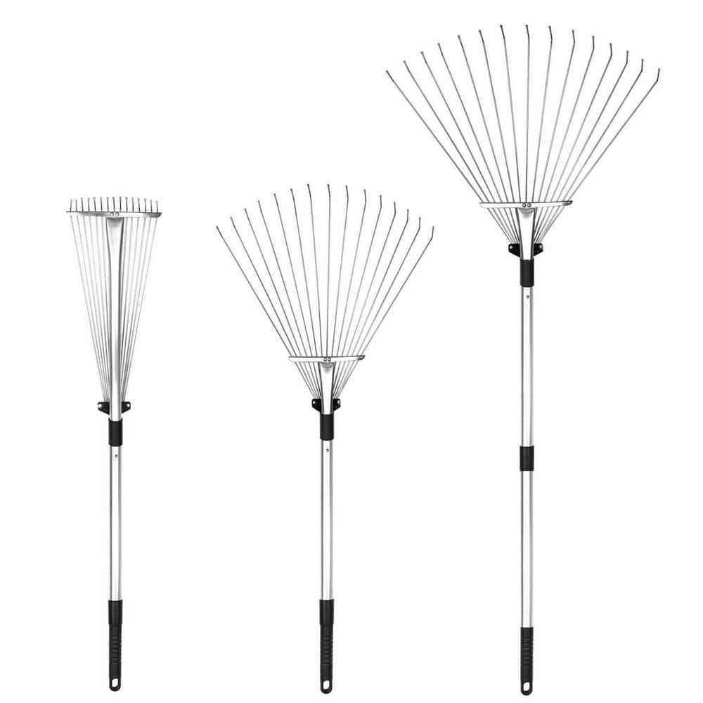 NVNOO 63 in. Adjustable Metal Garden Leaf Rake, Expandable Folding Leaves Brush for Lawn Yard, Flowers Beds, Black