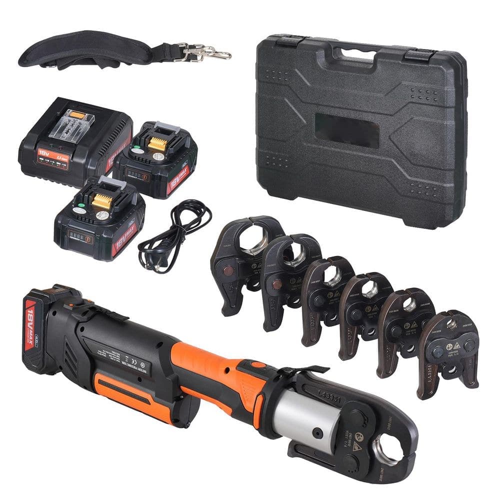 SKYSHALO Press Tool, 18-Volt Electric Pipe Crimping Tool for 1/2 in. to 2 in. Copper Pipes, 4.72 in. W x 3.15 in. H x 18.11 in. D