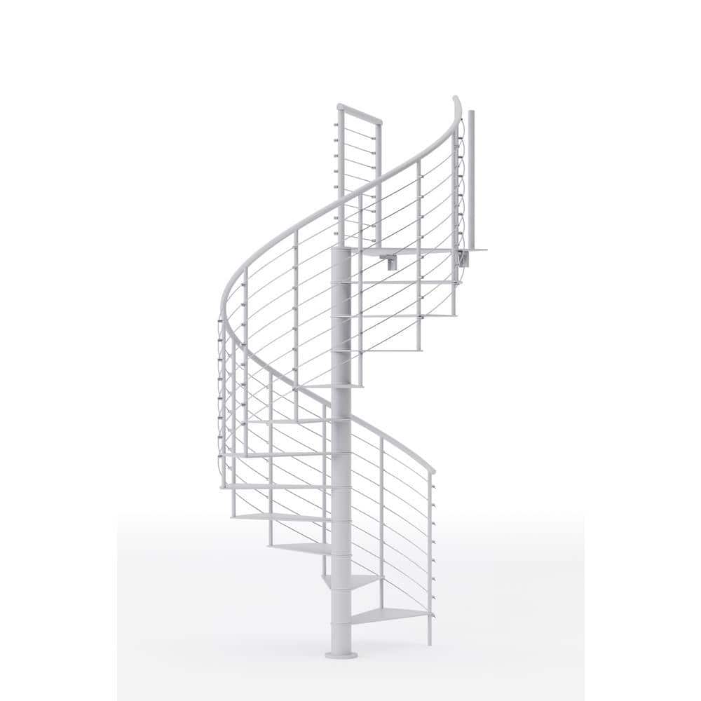 Mylen STAIRS Hayden White Interior 60in Diameter, Fits Height 110.5in - 123.5in, 1 36in Tall Platform Rail Spiral Staircase Kit