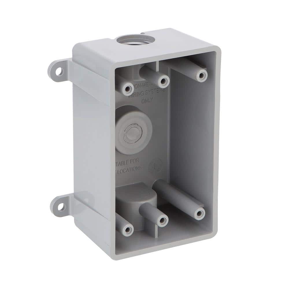 Commercial Electric 1-Gang Non-Metallic Weatherproof Outlet Box with (3) 1/2 in. Holes, Gray