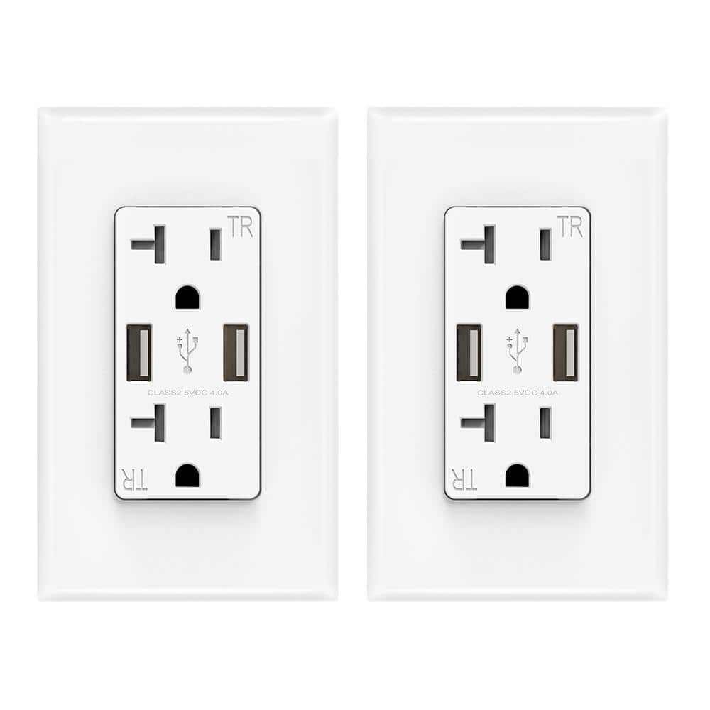 ELEGRP 4 Amp USB Dual Type A In-Wall Charger with Duplex Tamper Resistant Outlet, Wall Plate Included