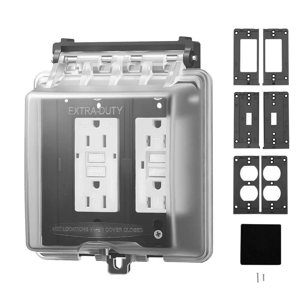 SKYSHALO Outdoor Outlet Cover 2-Gang Weatherproof Electrical Outlet Cover with Lockable Design High-Strength PC Material 12-in-1