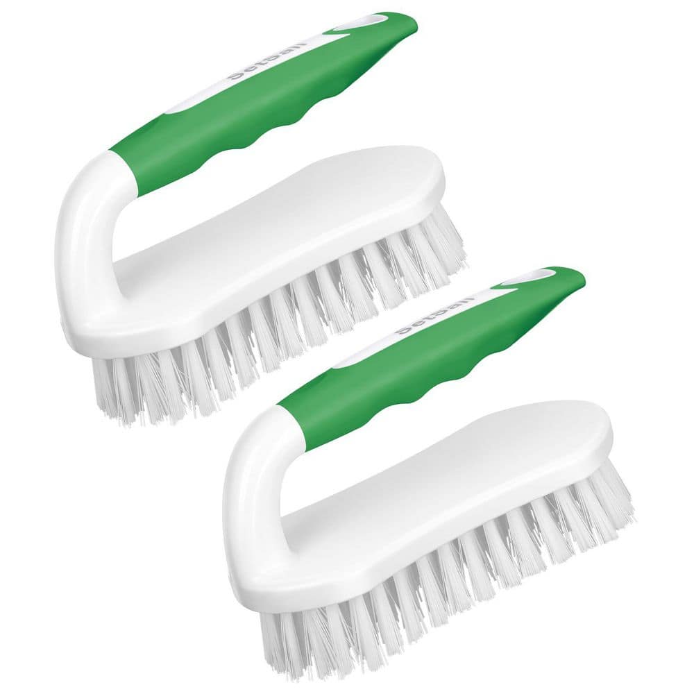 NVNOO 5.9 in. Stiff Bristles Scrub Brushes for Shower, Bathroom, Carpet, Kitchen and Bathtub Scrubber, Green White (2-Pack)