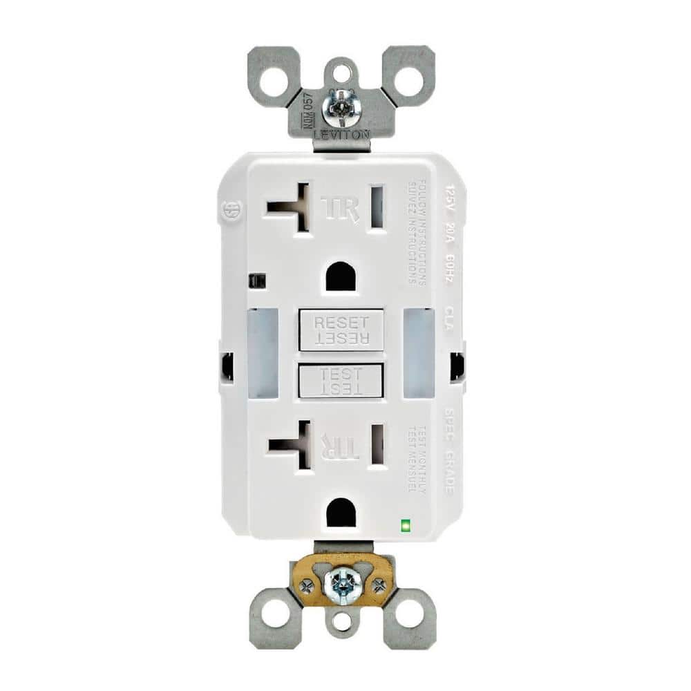 Leviton 20 Amp Self-Test SmartlockPro Combo Duplex Guide Light and Tamper Resistant GFCI Outlet, White GFNL2-W