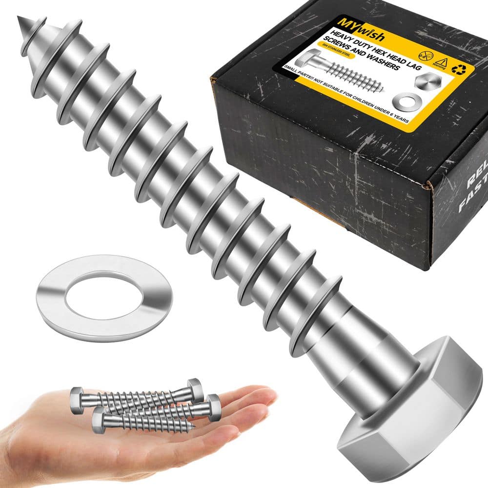 MYWISH 3/8 in. x 2 in. Stainless Steel Hex Drive Hex Head Lag Screws with Washers (50-Pack)