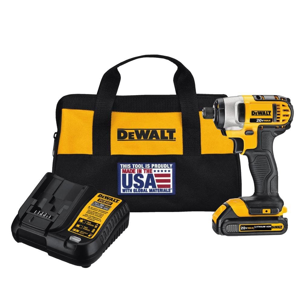 DEWALT 20V MAX Cordless 1/4 in. Impact Driver, (1) 20V 1.3Ah Battery, Charger, and Bag