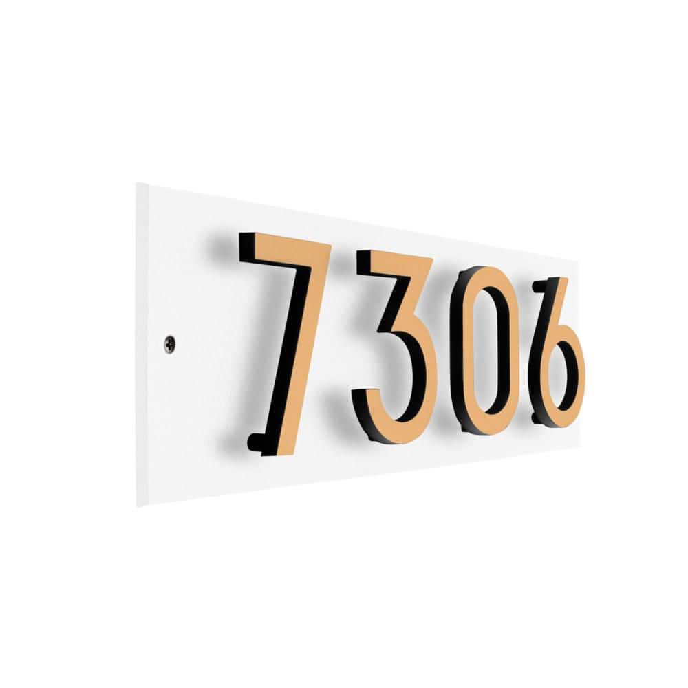 Whitehall Products Floating Stand-Off 4-Number Horizontal Sign White with Black / Gold Modern Font Numbers