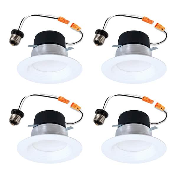 HALO 4-pack LT 4 in. Selectable 5CCT IC Rated Indoor Integrated LED Recessed Light w/ Baffle Trim, 600 Lumens, Matte White