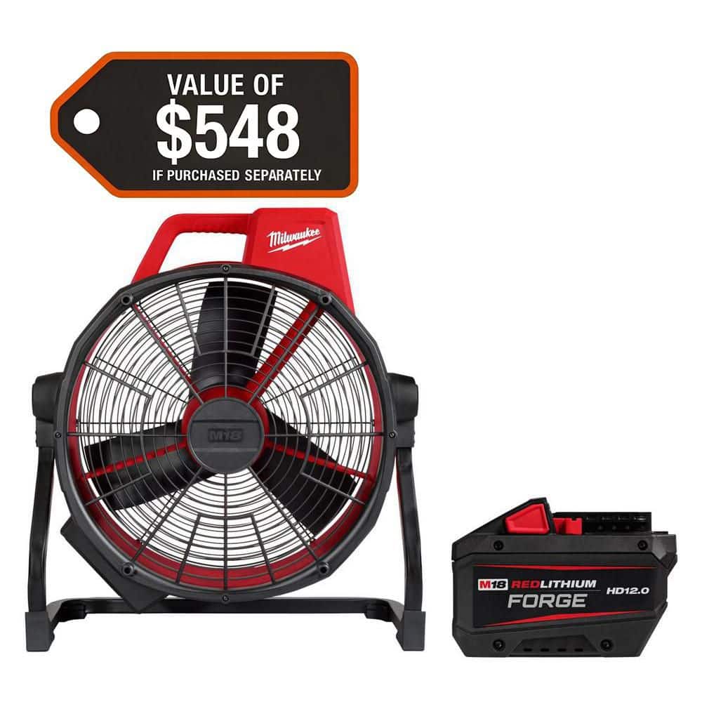 Milwaukee M18 Brushless Cordless Hybrid 18 in. Variable Speed Fan with (1) FORGE 12.0Ah Battery