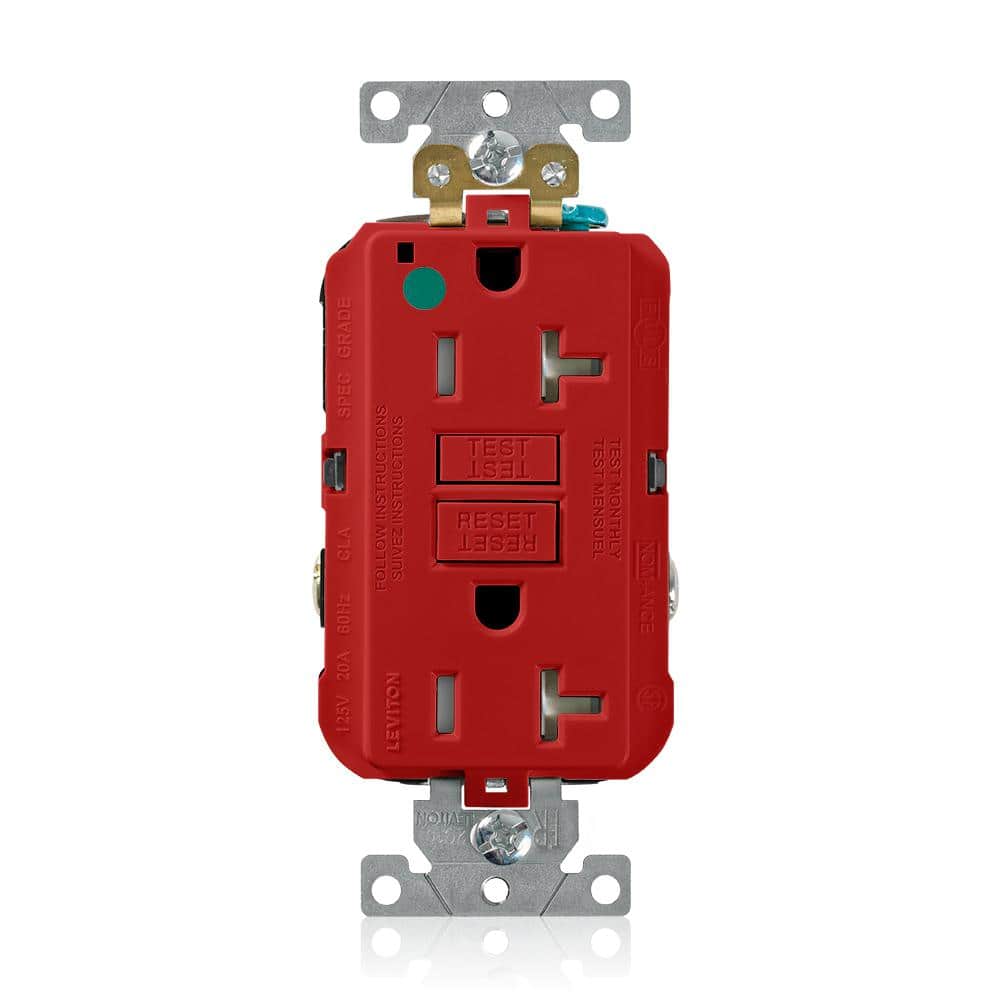 Leviton 20 Amp SmartlockPro Hospital Grade Extra Heavy Duty Tamper Resistant GFCI Outlet, Red GFTR2-HGR