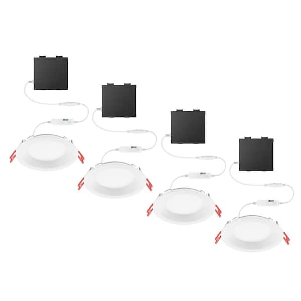 Commercial Electric 4-Pk 4 in. Premium Series Adjustable CCT 2-Level Lumen Dimmable Integrated LED Baffle Canless Recessed Light,White