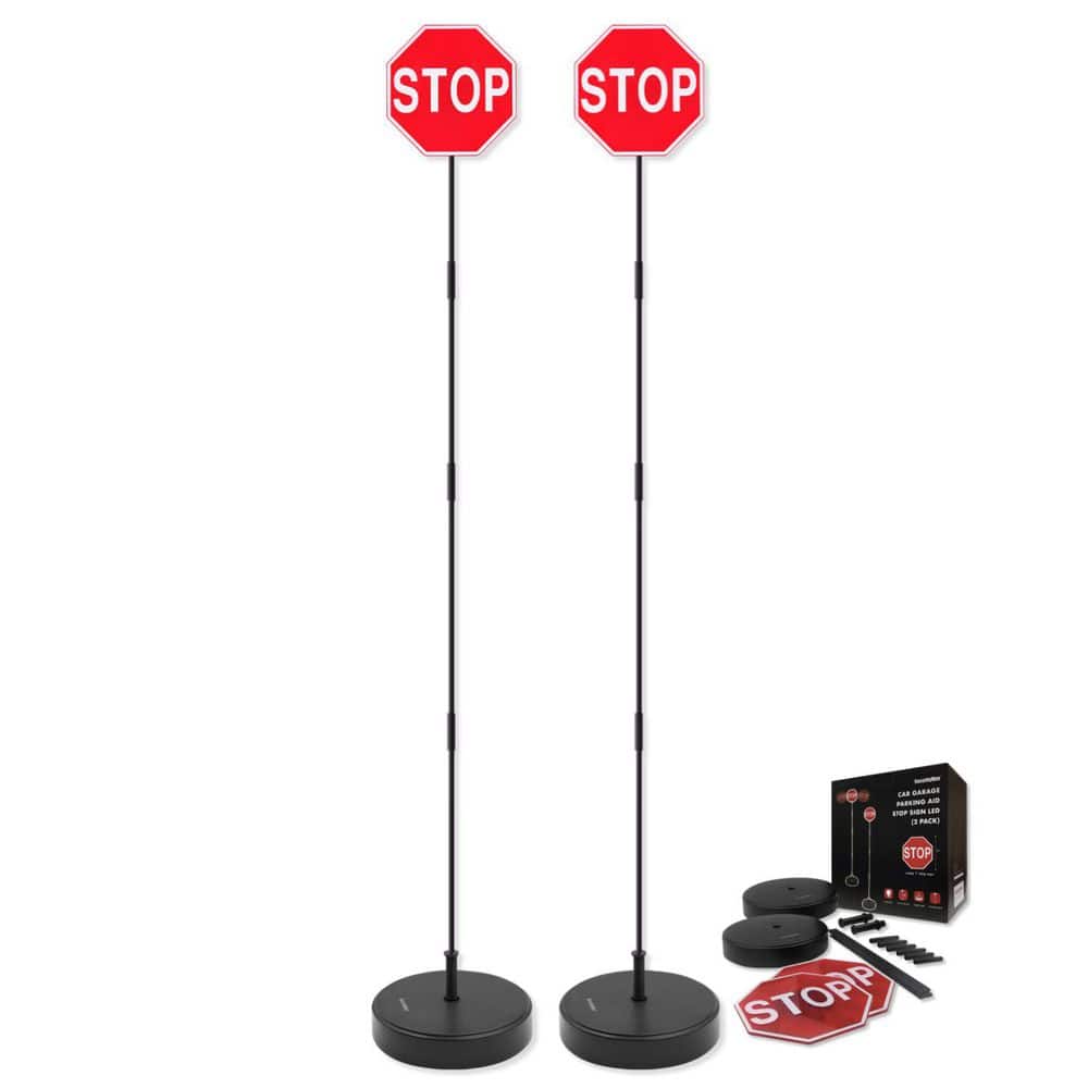 NVNOO 7 in. x 55 in. Garage Parking Aid with Bright Red LED Stop Sign for Car Stopping (2-Pack)