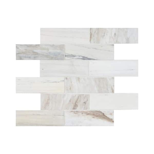 MSI Angora Subway 12 in. x 12 in. x 0.38 in. Polished Marble Mesh-Mounted Mosaic Floor and Wall Tile (0.97 sq. ft./Each)