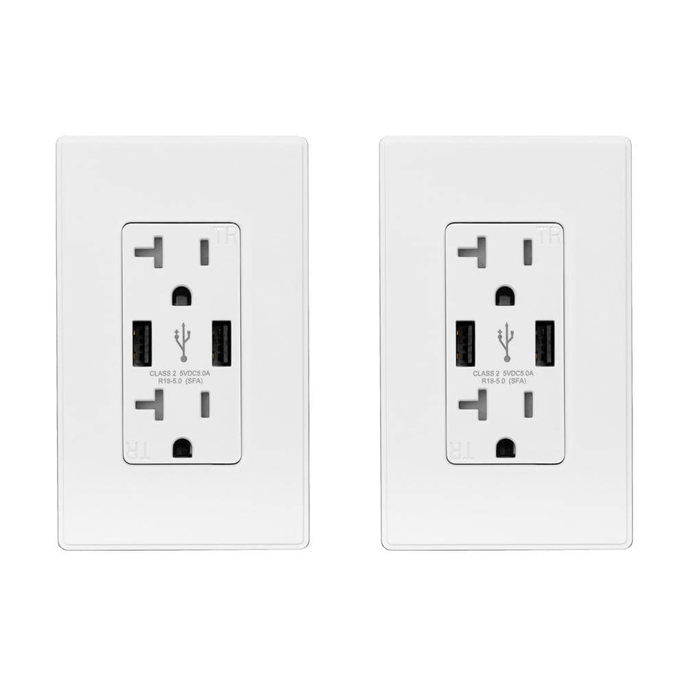 ELEGRP 25-Watt Dual Type A USB Wall charger with Duplex Tamper Resistant Outlet