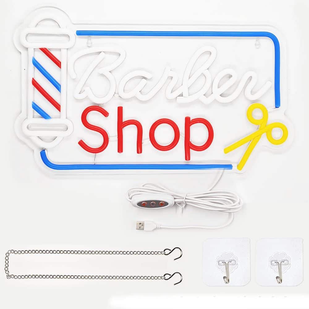Afoxsos 1-Pack Neon Series Rectangular Acrylic LED Neon Light Wall Window Decor USB Powered Barber Shop Hair Salon Sign