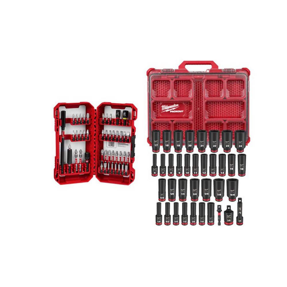 Milwaukee SHOCKWAVE Impact Duty Alloy Steel Screw Driver Bit Set (45-Piece) & 3/8 in. Metric & SAE Impact Socket Set (36-PC)