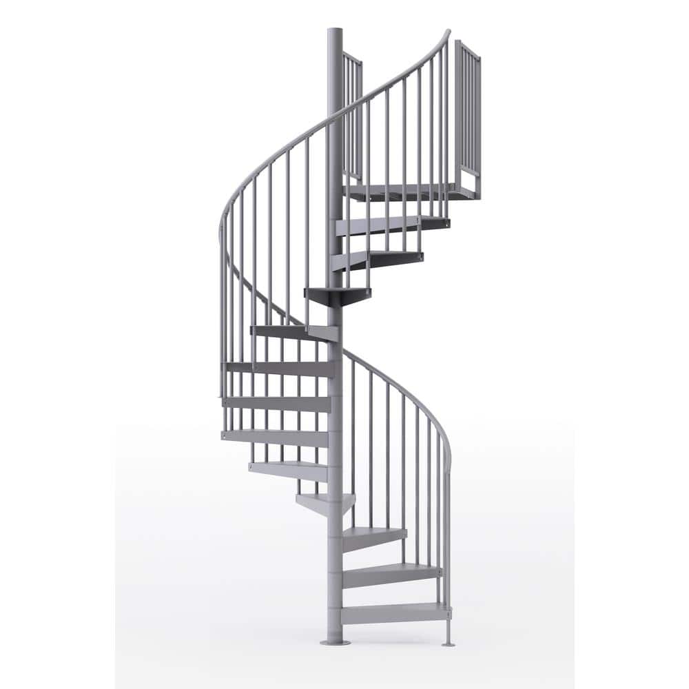Mylen STAIRS Condor Gray Interior 60in Diameter, Fits Height 110.5in - 123.5in, 2 36in Tall Platform Rails Spiral Staircase Kit