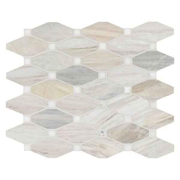 MSI Angora Elongated Octagon 12 in. x 13 in. x 0.38 in. Polished Marble Mesh-Mounted Mosaic Tile (1.01 sq. ft./Each)