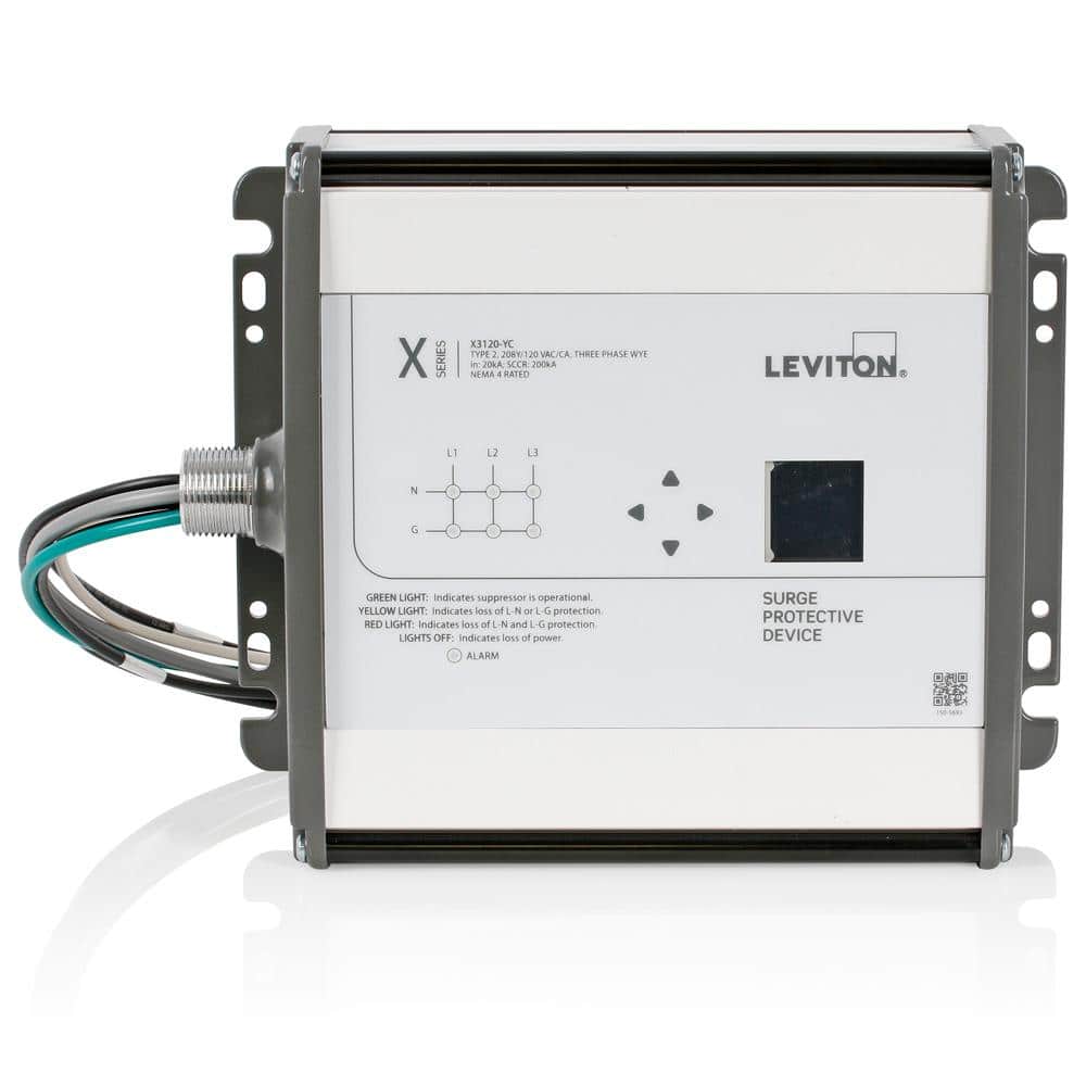 Leviton Type 2 Surge Protective Panel, 208Y/120-Volt AC, 3 Phase WYE, 400kA Per Phase, Features LCD Screen with Surge Counter