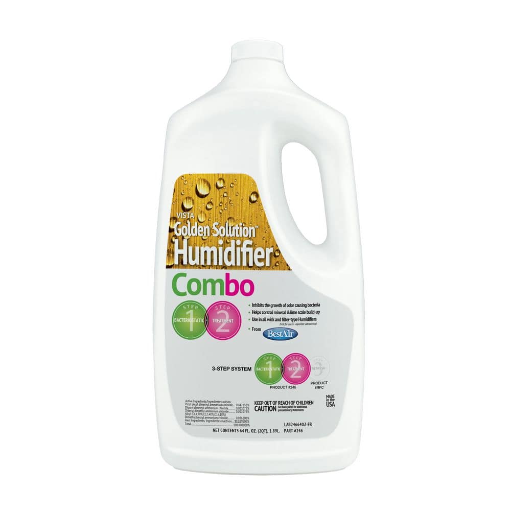 BestAir 246 Golden Solution II Bacteriostatic and Water Treatment Combo, 64 fl. oz. – For Wick and Filter Humidifiers (2-Pack)