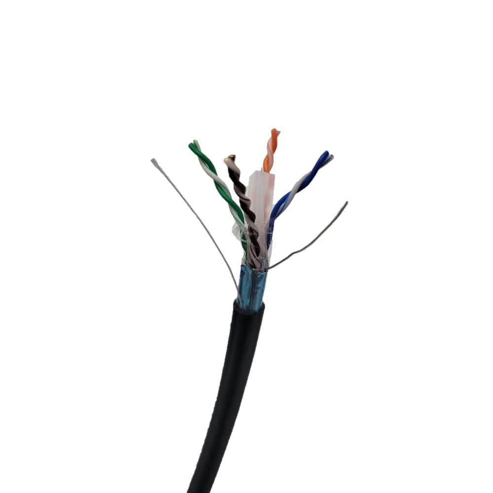 Micro Connectors, Inc 1000 ft. CAT 6E Shielded Solid Direct Burial Outdoor Bulk (23AWG) Cable in Black