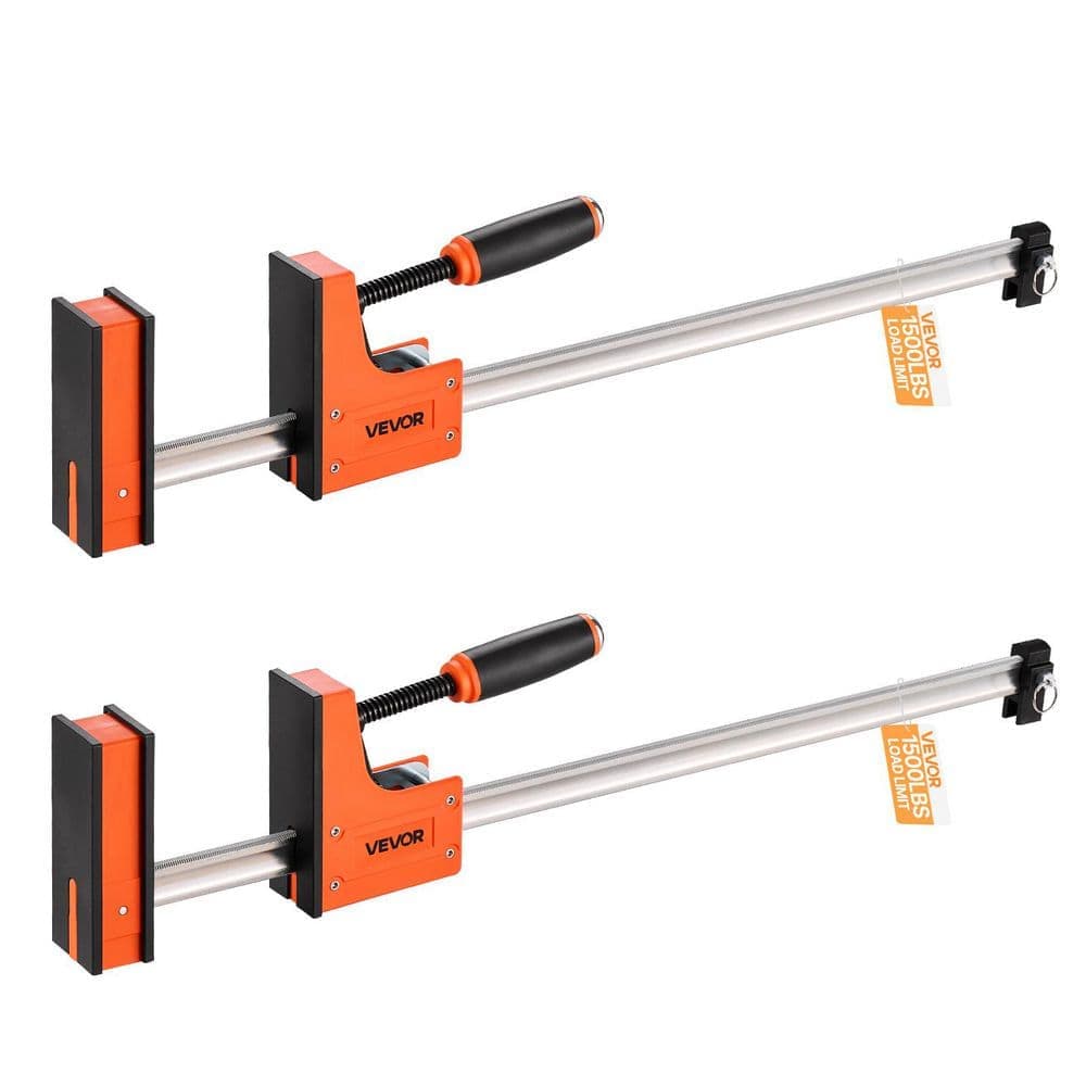 VEVOR Bar Clamps for Woodworking, 24 in. Parallel Clamp Set, F-Clamp, 1500 lbs. Load, Plastic, Carbon Steel, Orange (2-Piece)
