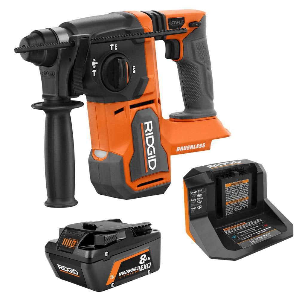 RIDGID 18V Lithium-Ion Cordless BL Rotary Hammer Drill Kit Special Buy with (1) 8 Ah Battery and Charger