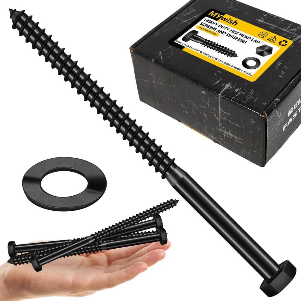 MYWISH 3/8 in. x 6 in. Stainless Steel Hex Drive Hex Head Lag Screws, Black Oxide (50-Pack)
