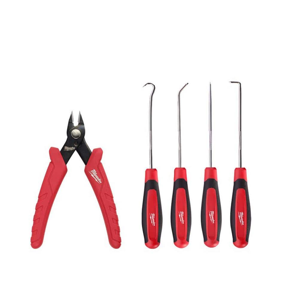 Milwaukee 4.75 in. Mini Flush Cutting Pliers and 4-Piece Hook and Pick Set (5-Piece)
