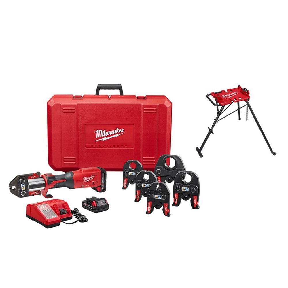 Milwaukee M18 18-Volt Lithium-Ion Brushless FORCE LOGIC Press Tool Kit w/Portable Leveling Tripod Chain Vise Stand (2-Tool)