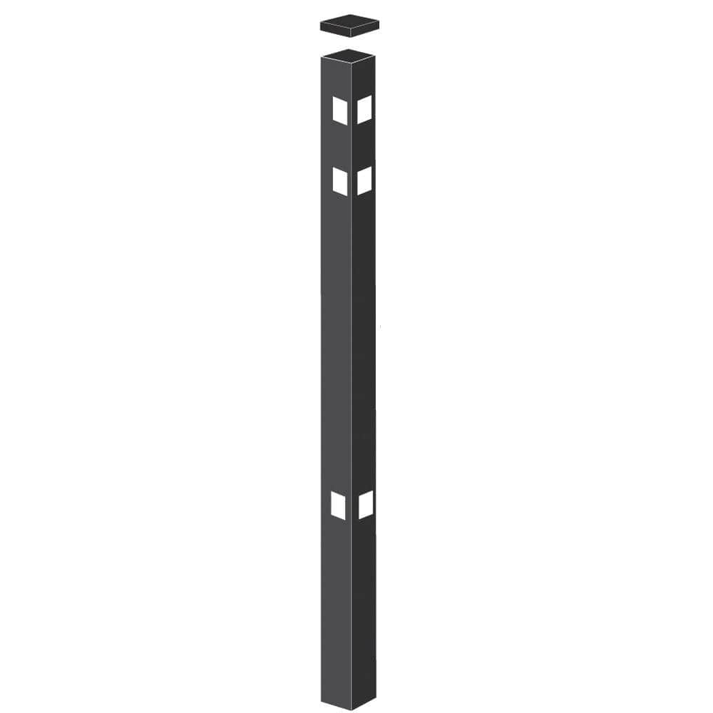 Barrette Outdoor Living Cascade Heavy-Duty 2-1/2 in. x 2-1/2 in. x 7-1/3 ft. Black Aluminum Fence Corner Post