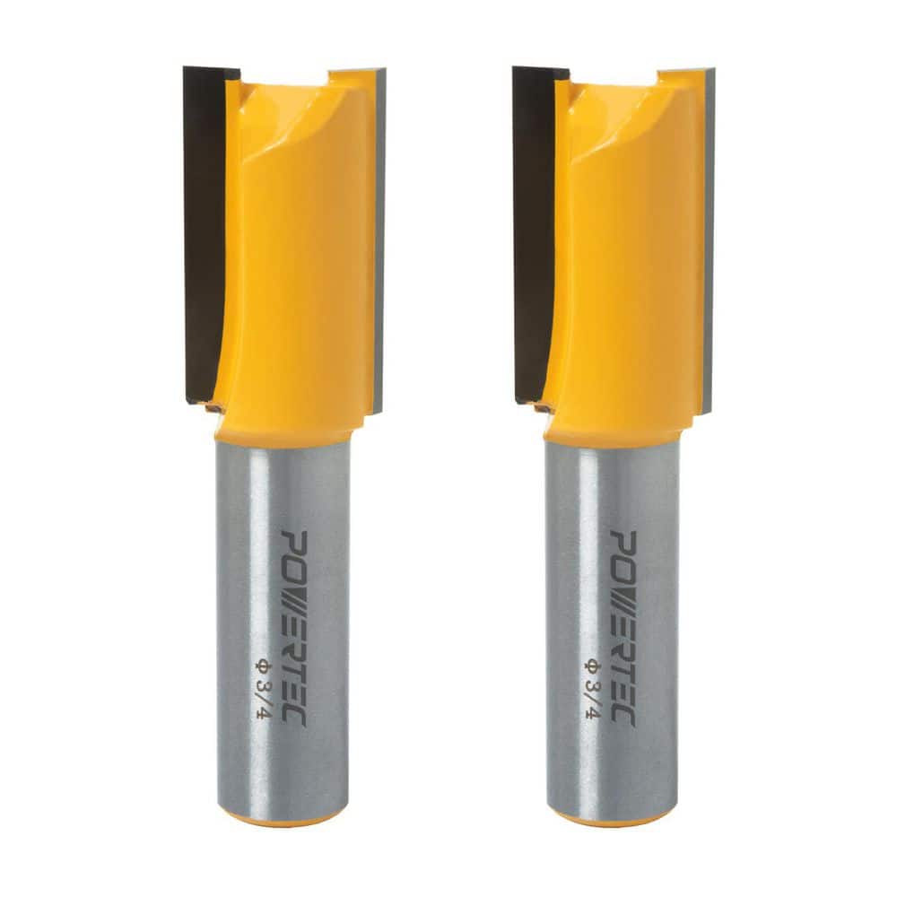 POWERTEC Straight Tungsten Carbide Router Bit, 3/4 in. Cutting Diameter, 1/2 in. Shank, 1-1/4 in. Depth (2-Pack)