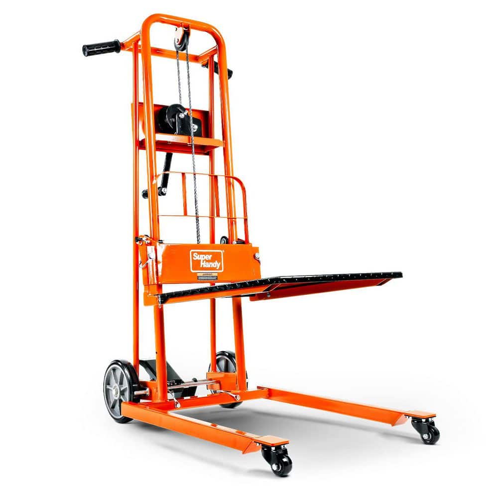 SUPERHANDY 330 lbs. Material Lift Winch Stacker, Pallet Truck Dolly, Lift Table, Fork Lift, 40 in. Max Lift w/ 8 in. Swivel Casters