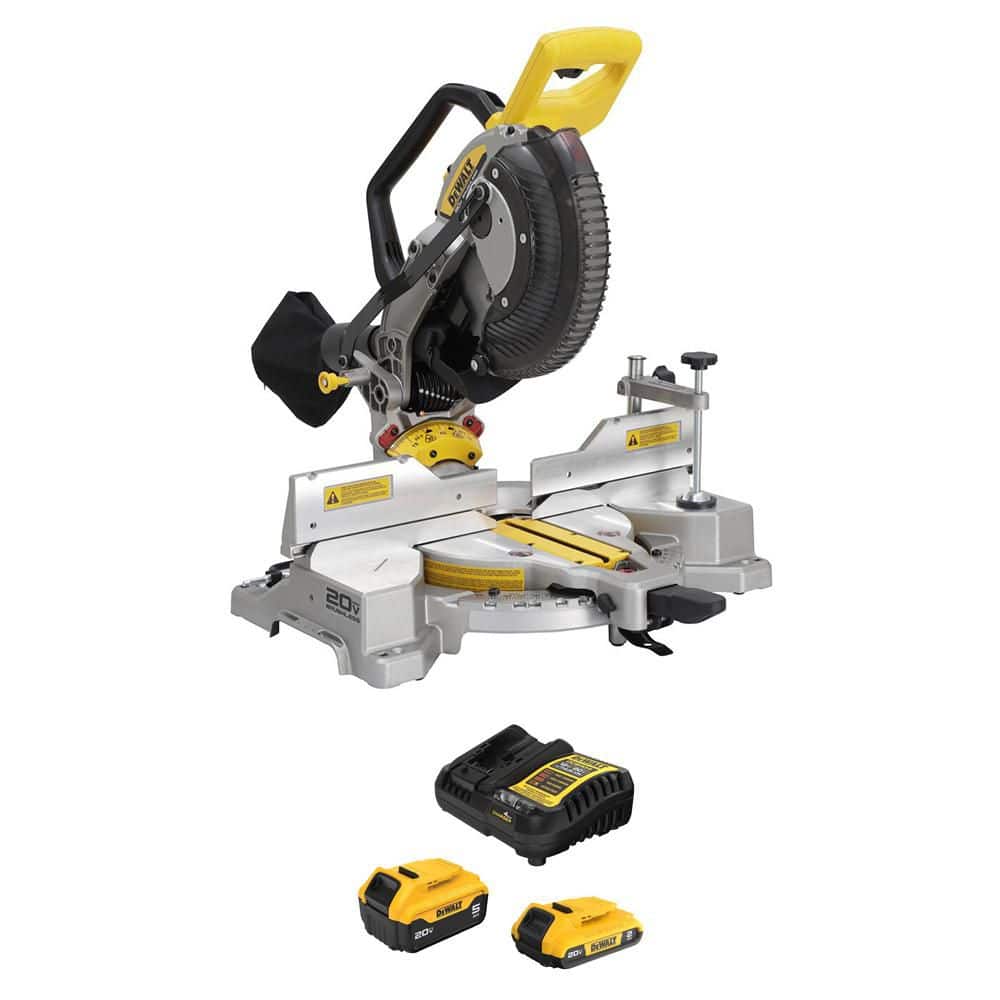 DEWALT 20V MAX XR Lithium-Ion Cordless 10 in. Dual Bevel Fixed Miter Saw with 20V MAX 5.0 Ah and 2.0 Ah Batteries and Charger