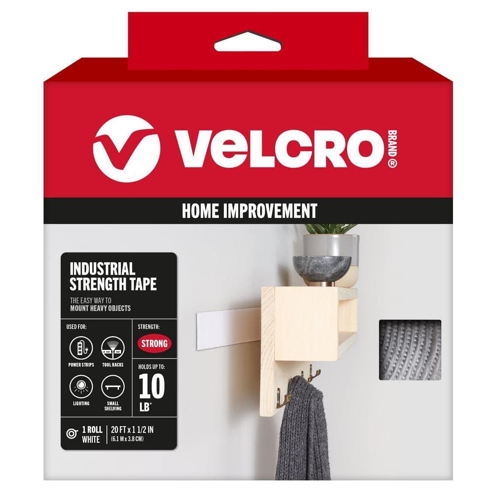 VELCRO 20 ft. x 1-1/2 in. Industrial Strength Tape in White
