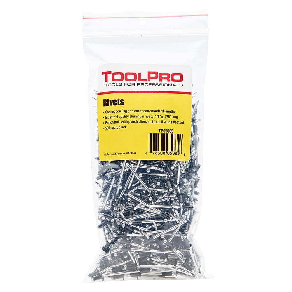 ToolPro 1/8 in. x 0.275 in. Long Black Aluminum Pull Rivets (500-Pieces)