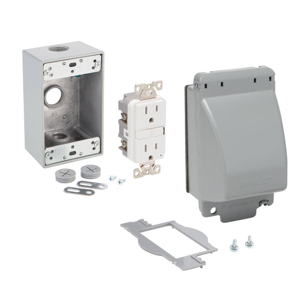 Commercial Electric 1-Gang Extra Duty Metallic Weatherproof In-Use Outlet Cover Kit (12-in-1-Configurations), Gray