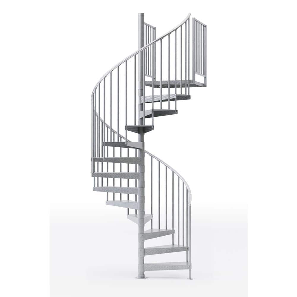 Mylen STAIRS Reroute Industrial Galvanized Exterior 60in.Dia.,Fits Height 110.5-123.5in.,(2)36in.Tall Platform Rails Spiral Stair Kit