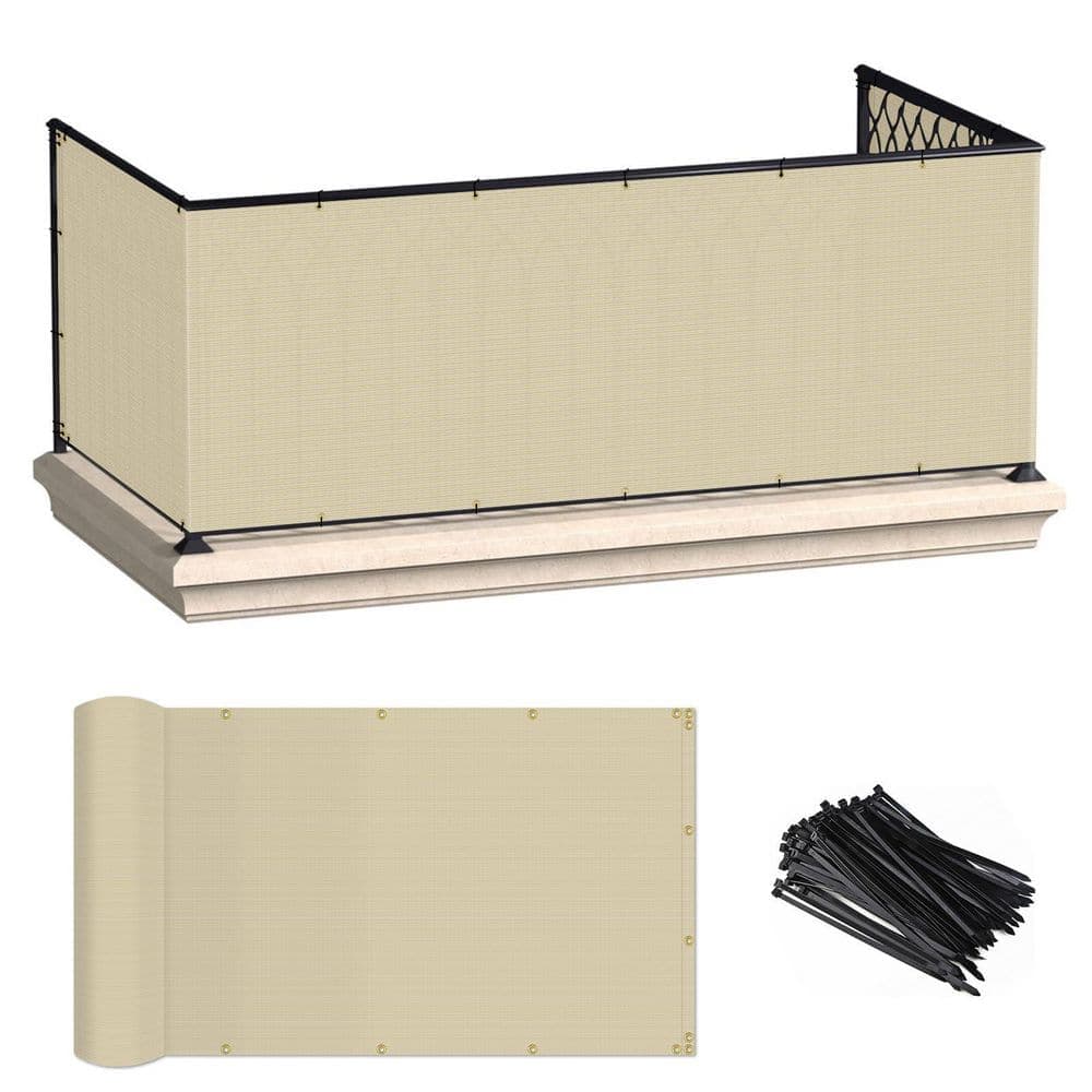 ECOOPTS 3 ft. x 50 ft. HDPE Balcony Privacy Fence Screen, UV Protection for Decorative, Privacy, Garden, Pool, Beige