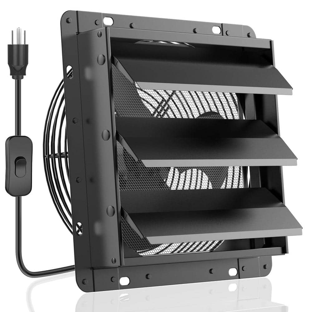 Angel Sar Black 10 in. Warehouse Shutter Exhaust Fan, 647 CFM Low Noise Shed Exhaust Fan with Mesh for Basement Gable Chicken Coop