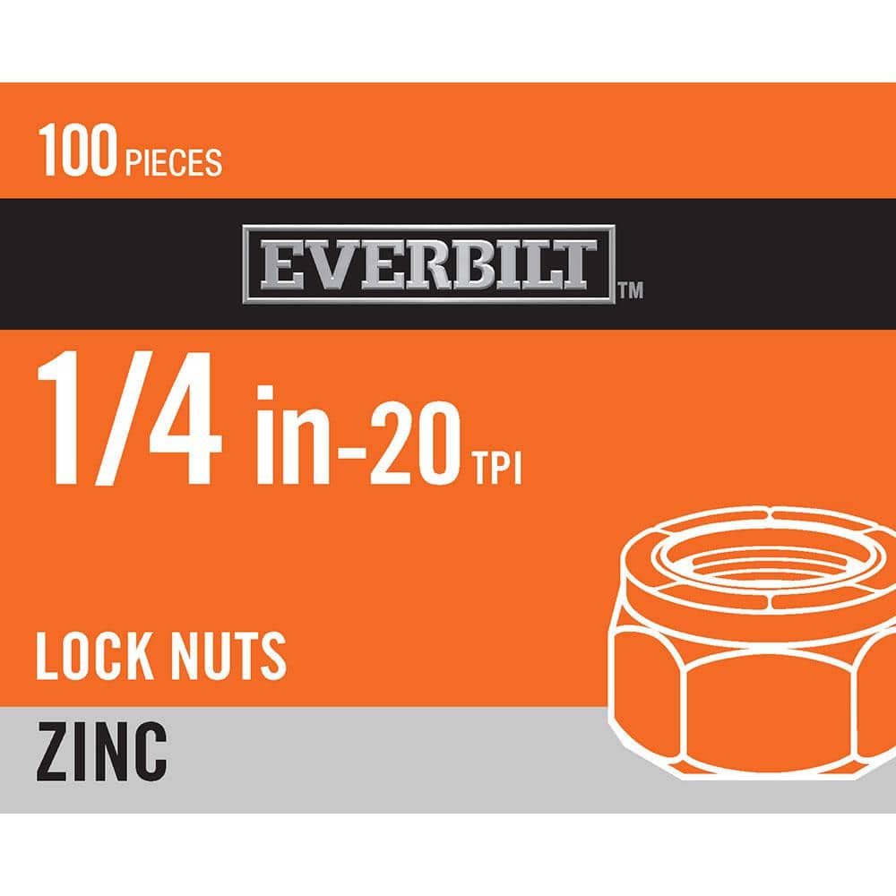 Everbilt 1/4 in.-20 Zinc Plated Nylon Lock Nut (100-Pack)