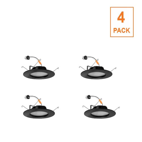 Commercial Electric 4-pack 6 in 5 Ways Color Temperature Selectable Black Integrated LED Recessed Retrofit Trim