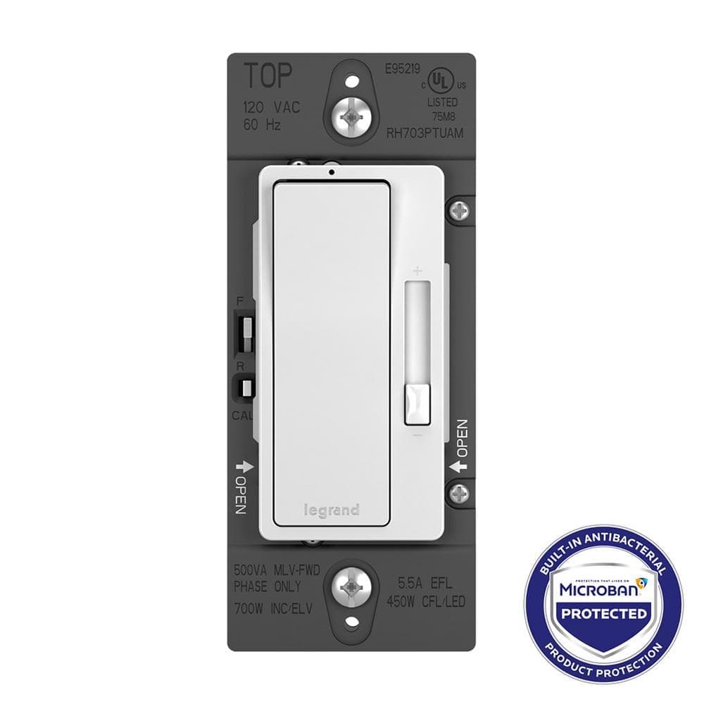 Legrand radiant 150W Rocker Dimmer with Microban for LED/CFL/Halogen/Incandescent Bulbs, 3-Way/1-Pole, White